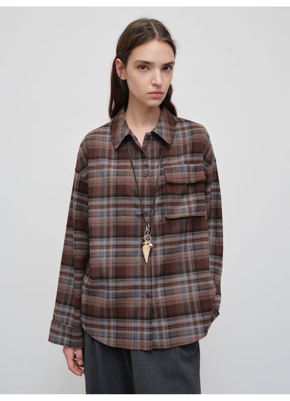 Vintage Purple-Brown Plaid Brushed Shirt