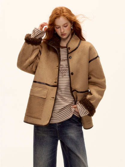 Reversible Faux Suede Shearling Jacket