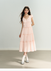 Pink Waist Belted Midi Dress - CHINASQUAD