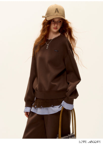 Patchwork Sweatshirt &amp; Curved-Hem Knit Pants Set