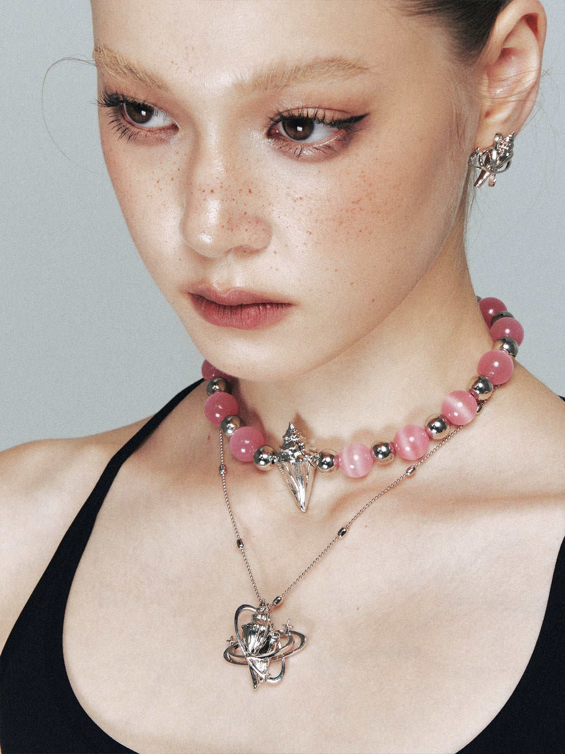Seashell Star Pink Crystal Choker