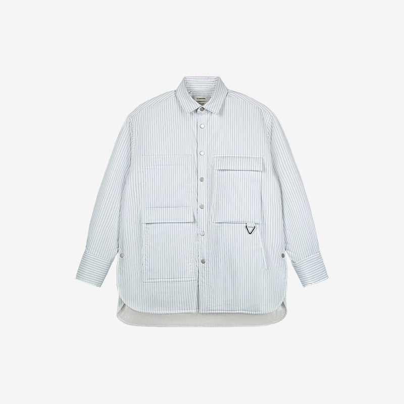 Striped Cotton-Padded Long Sleeve Shirt - CHINASQUAD