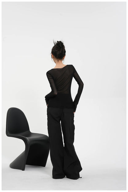 Street-Style Printed Mesh Long-Sleeve T-Shirt