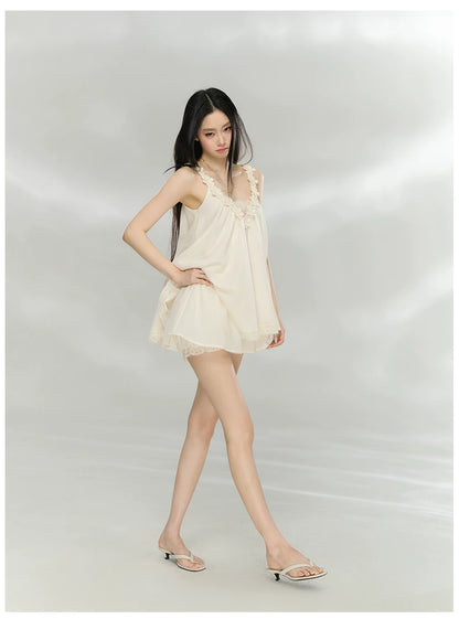Elegant Lace-Trim V-Neck Cami &amp; Flowing Skort Set