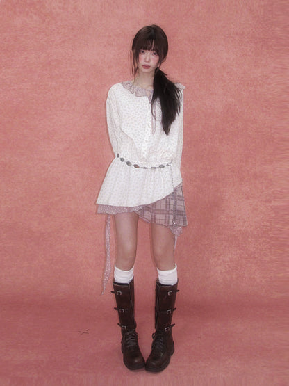 Deconstructed Patchwork Waist-Cinched Shirt Dress