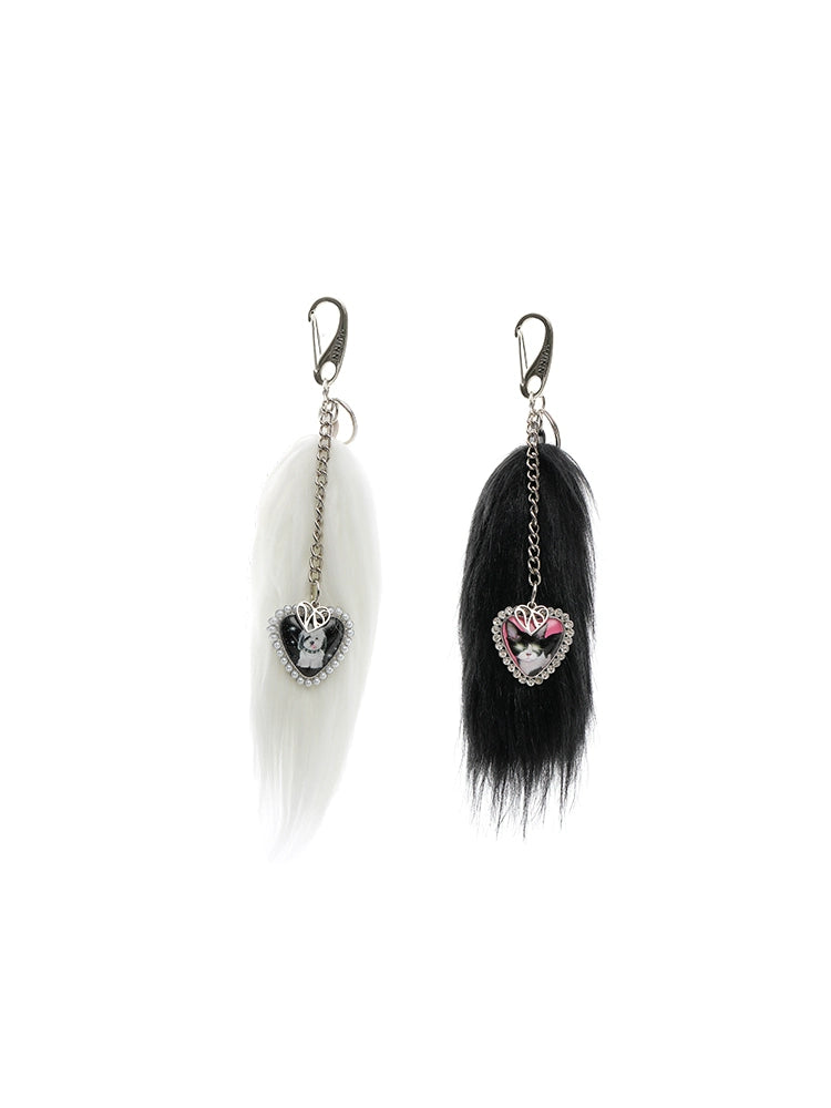 Black &amp; White Cat Tail Keychain