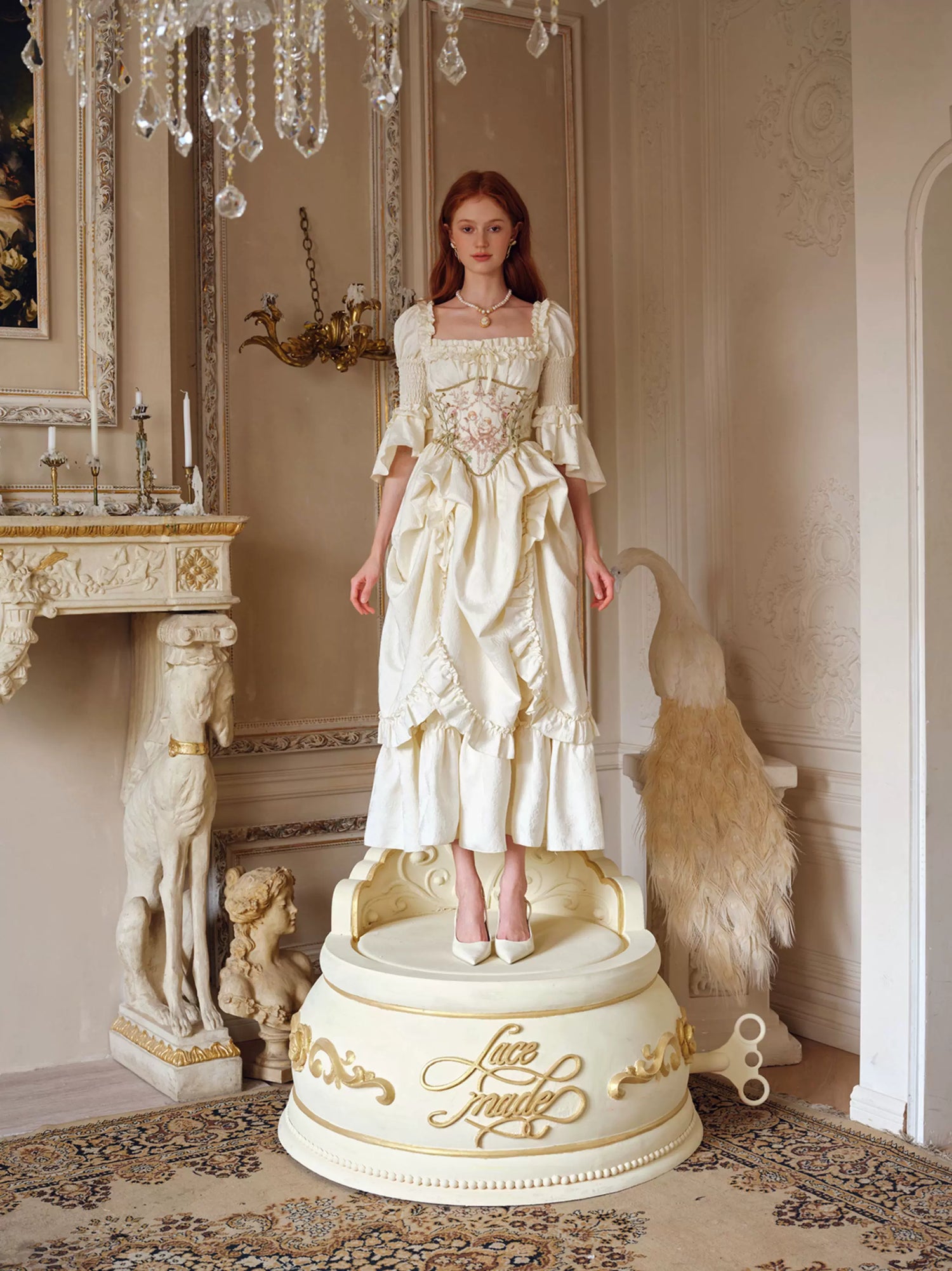 Vintage Court-Style Dress &amp; Waist Belt Set