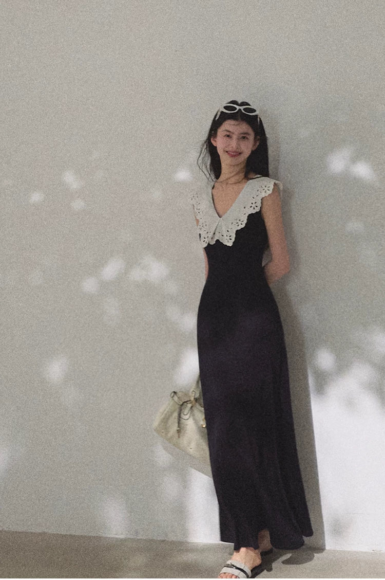 Shifting Tree Shadow Cotton Backless Waist-Cinched Vacation Dress