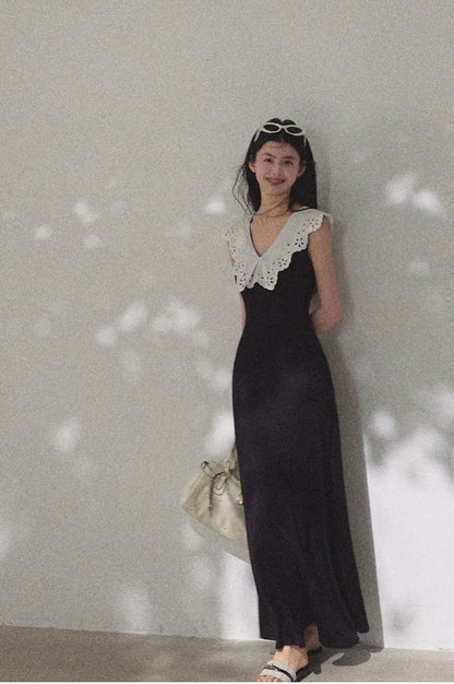 Shifting Tree Shadow Cotton Backless Waist-Cinched Vacation Dress
