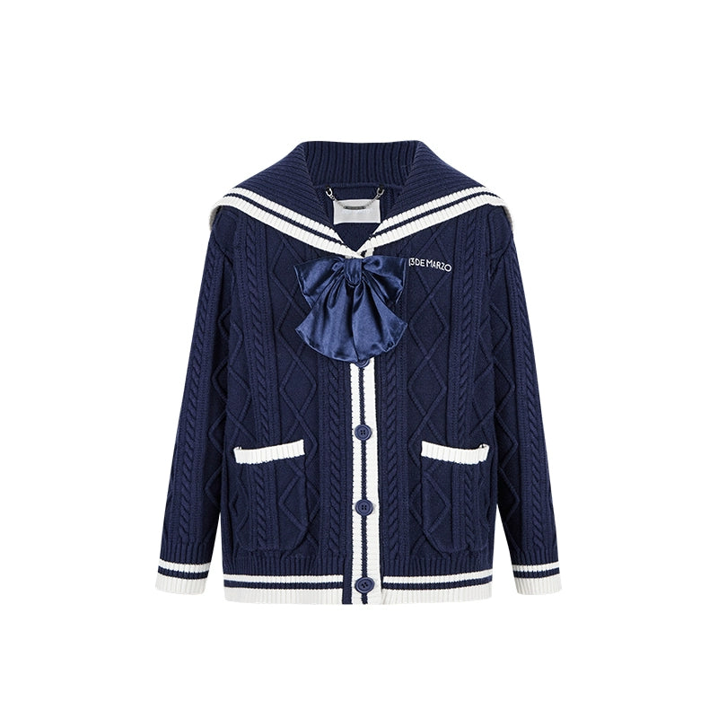 Nautical V-Neck Knit Cardigan