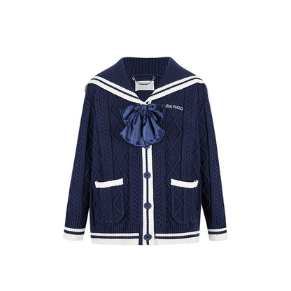 Nautical V-Neck Knit Cardigan
