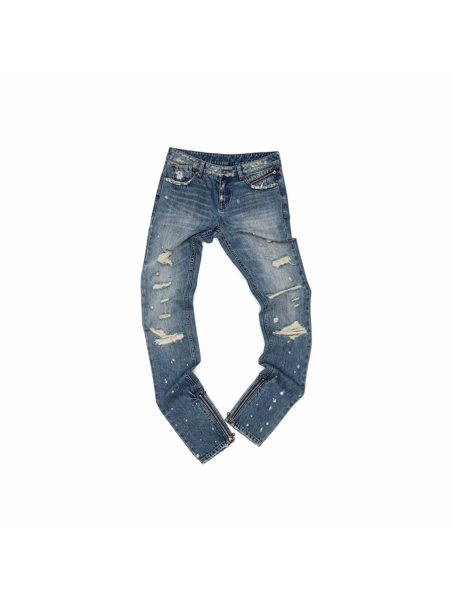 Classic Blue Distressed Slim-Fit Tapered Jeans