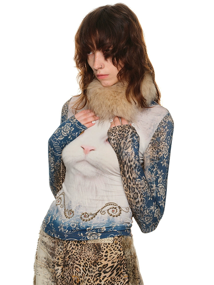 Raccoon &amp; Rabbit Fur Double-Sided Scarf