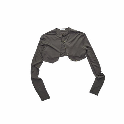 Metal Button Cropped Knit Bolero Jacket