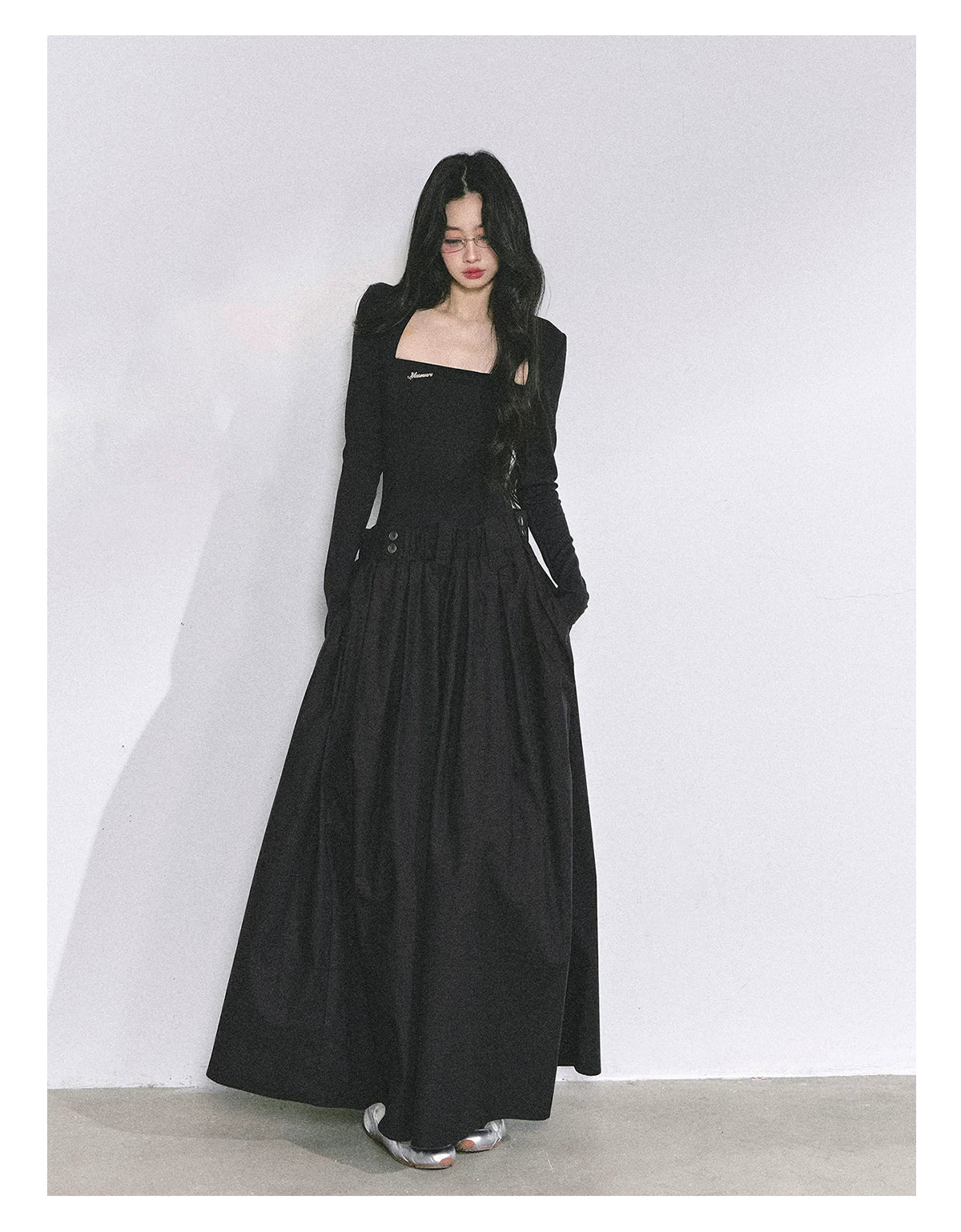 French Relaxed Long Sleeve Maxi Dress