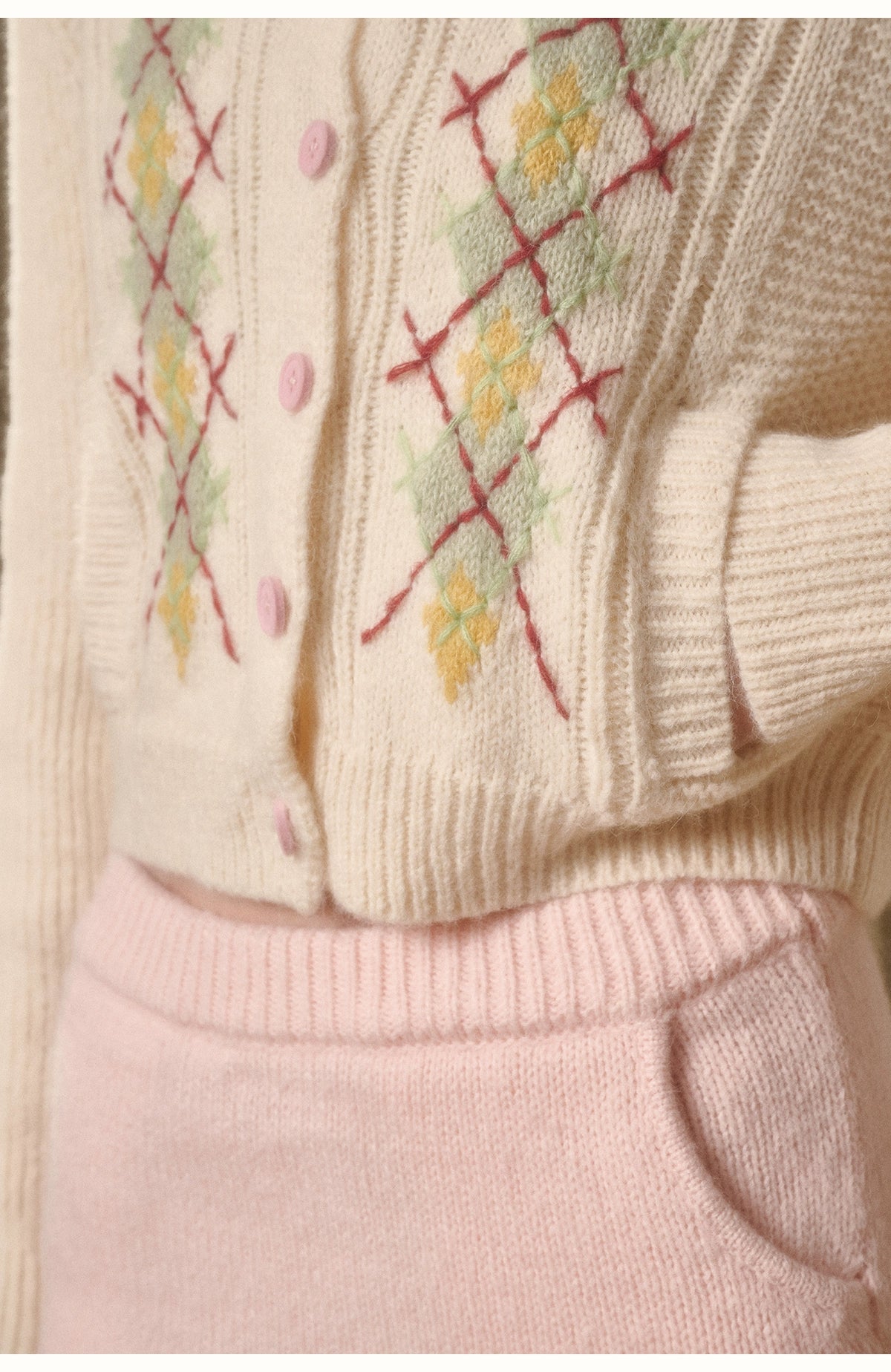 Cosagach Cream Wool Knit Cardigan &amp; Skirt Set