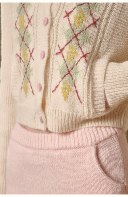 Cosagach Cream Wool Knit Cardigan &amp; Skirt Set