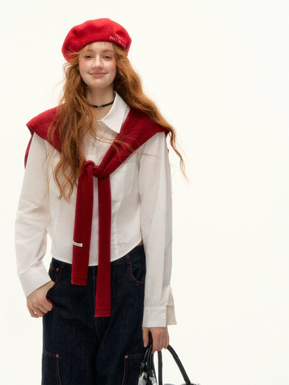 Turn-Down Collar Embroidered Cropped Shirt