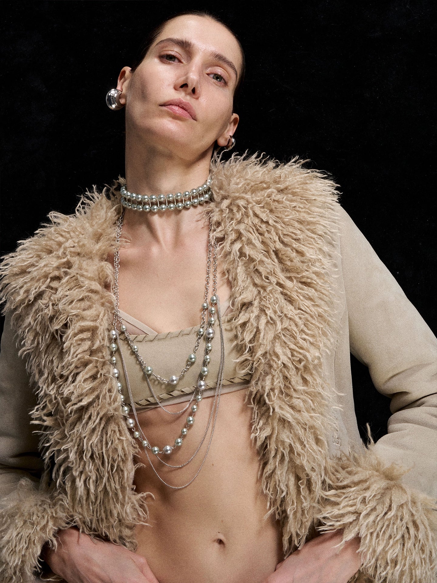 Silver Pearl Layered Sweater Necklace