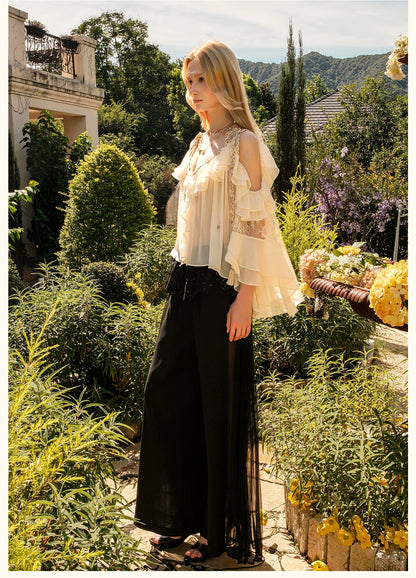Flowy Chiffon Ruffle Rope Blouse