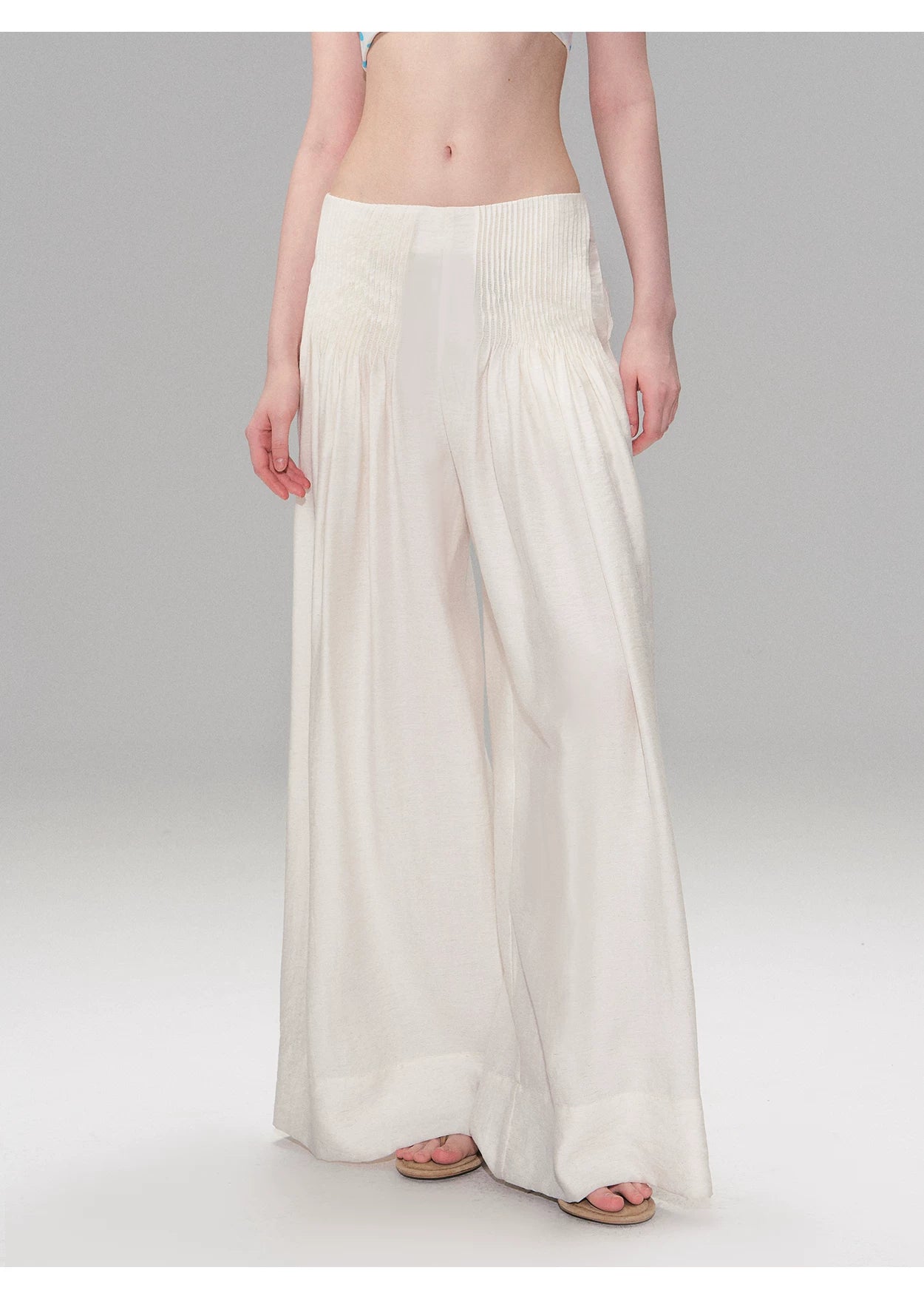 Vintage Pleated Linen-Blend Wide-Leg Trousers