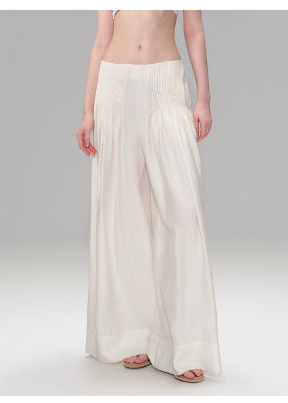 Vintage Pleated Linen-Blend Wide-Leg Trousers