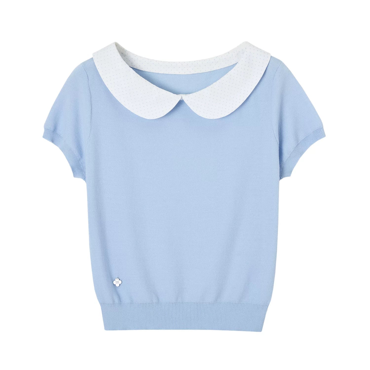 Peter Pan Collar Contrast Knit Short Sleeve Top