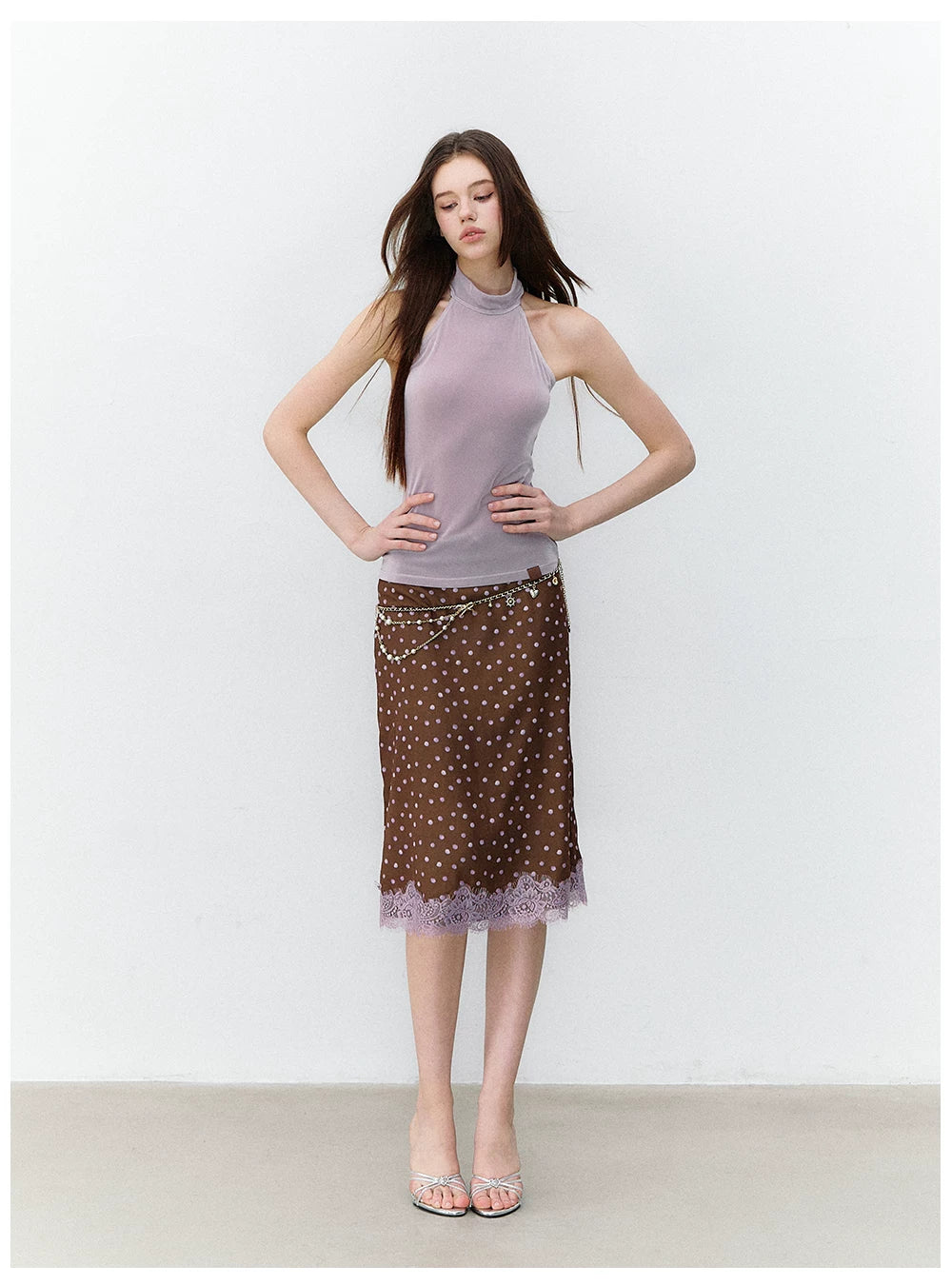 X-line Sleeveless Halter Neck Acetate Knit Top
