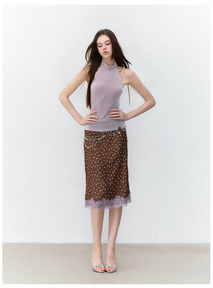X-line Sleeveless Halter Neck Acetate Knit Top