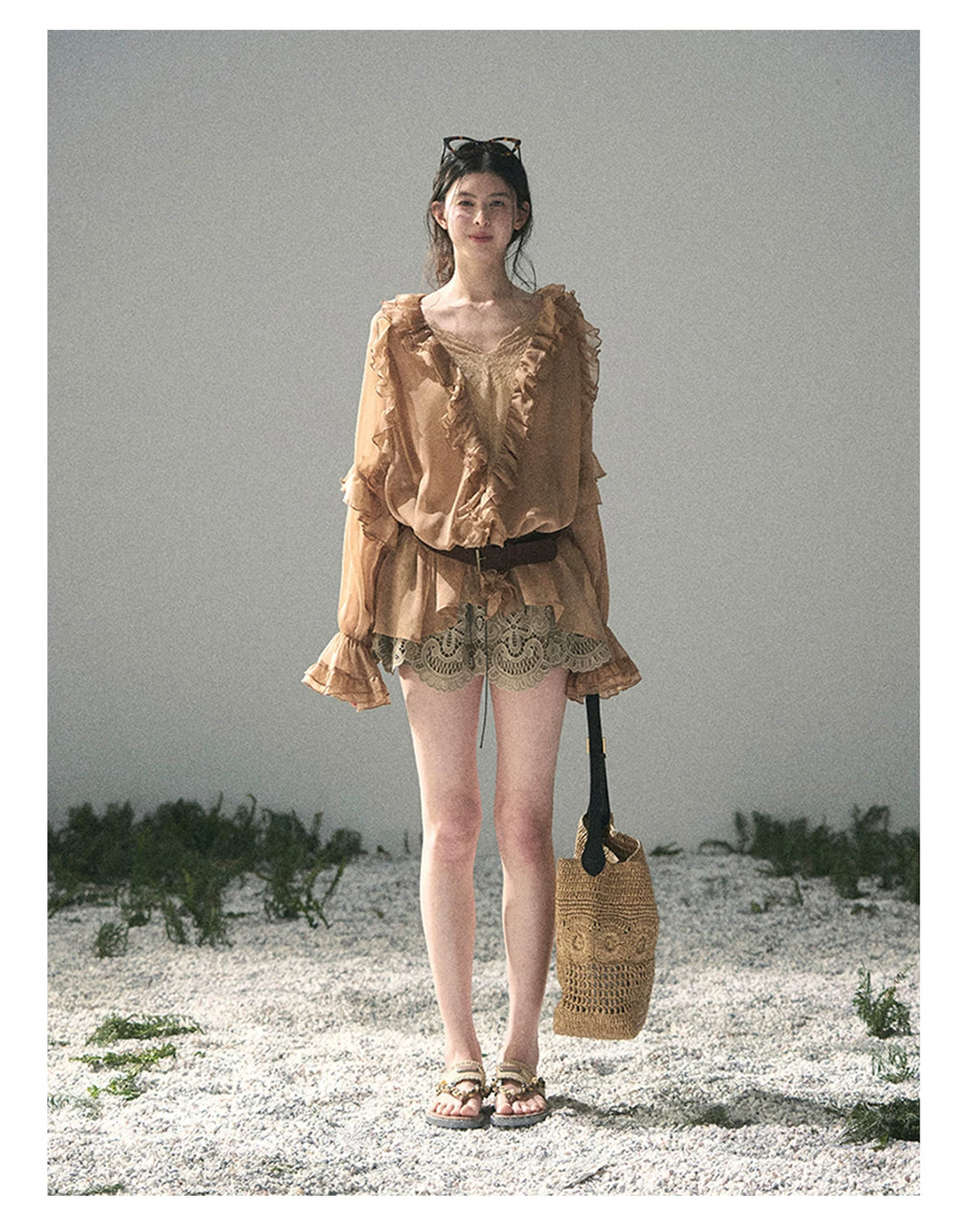 French Ruffle Lace Chiffon Blouse