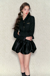 Black Waist-fitted Blazer & Skirt Set - CHINASQUAD