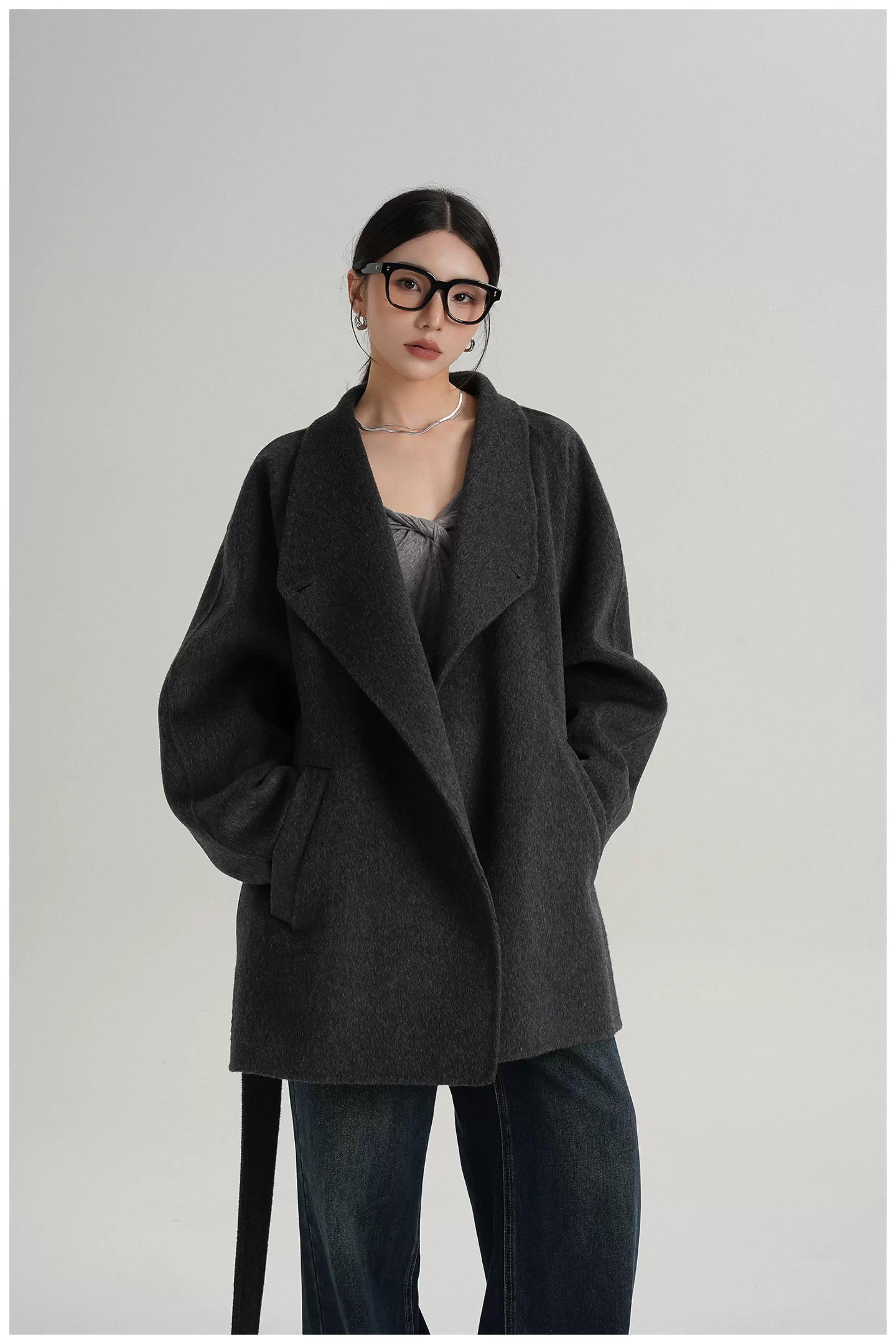 Tie-Belt Mid-Length Double-Faced Wool Jacket