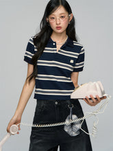Polo-Collar Striped Color-Blocking T-shirt - CHINASQUAD