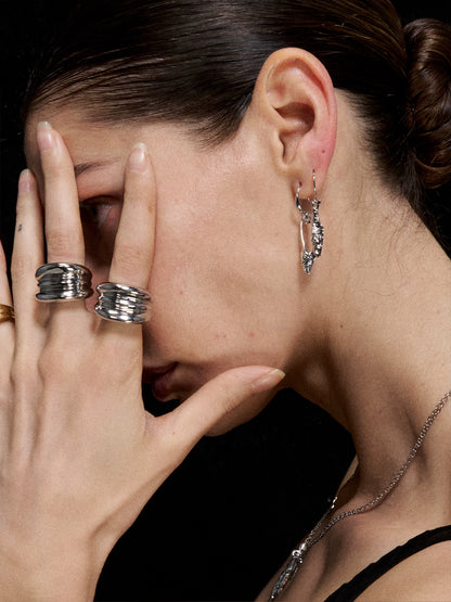 Silver-Tone Mini Fishbone Stud Earrings