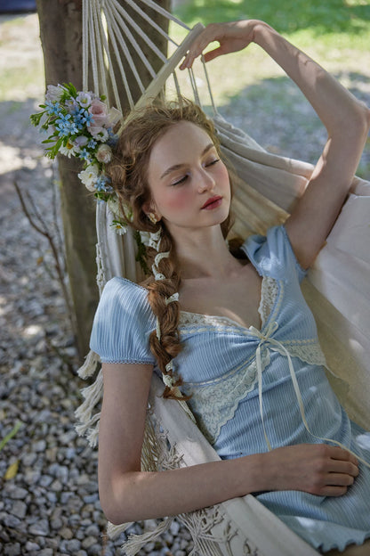 Dream French Pastoral Soft Knit Blue Dress