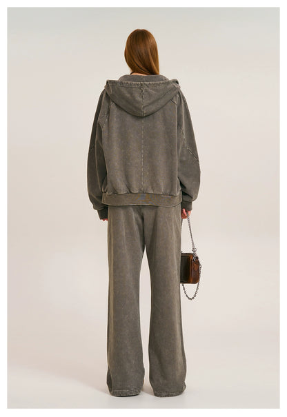 Washed Wide-Fit Zip-up Hoodie