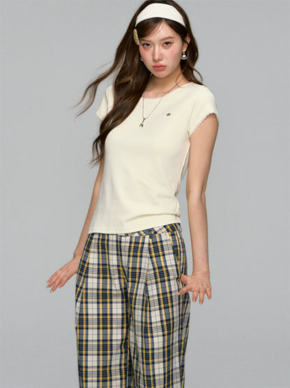 Shell Logo Lace Spliced Ruffled T-shirt