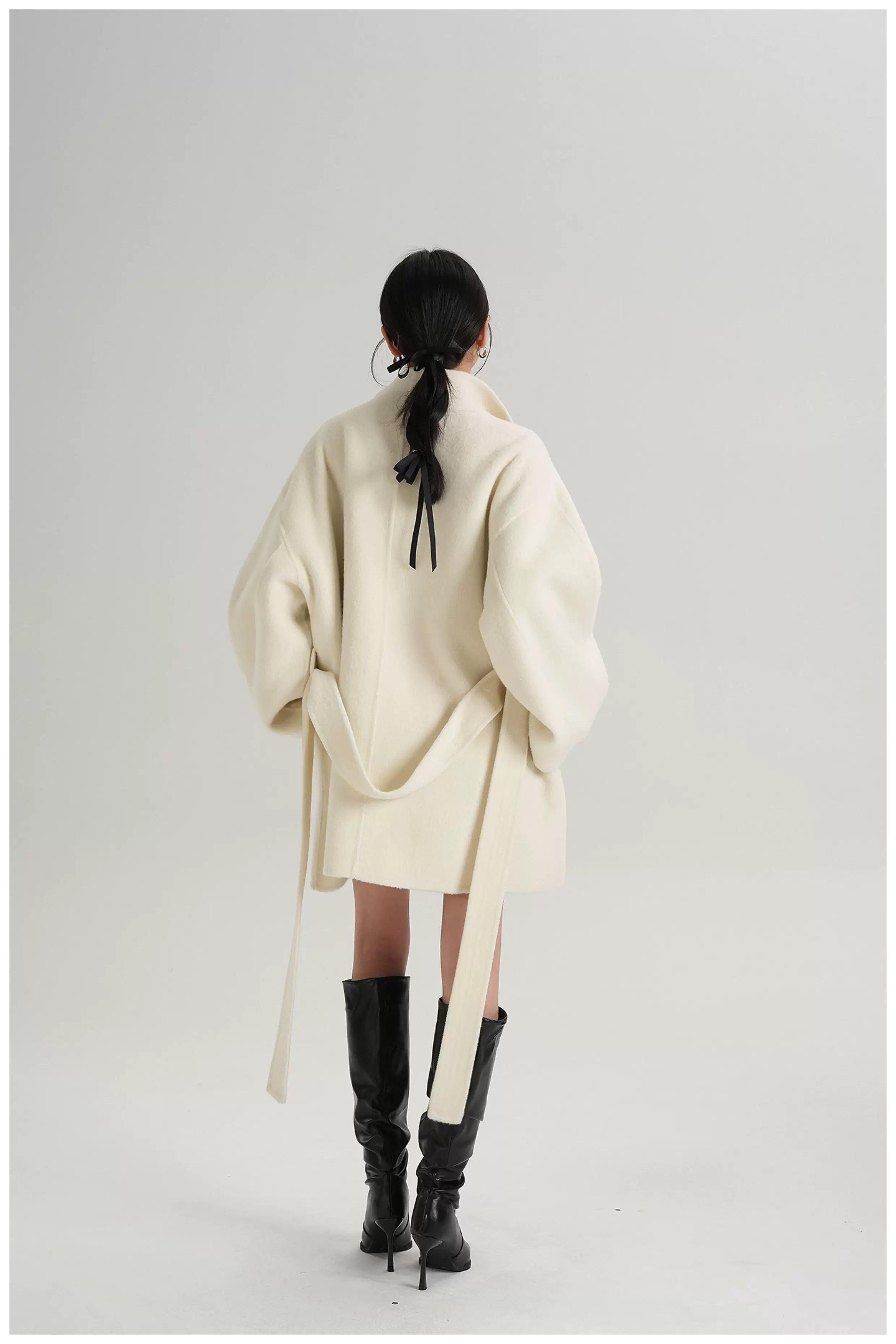 Tie-Belt Mid-Length Double-Faced Wool Jacket