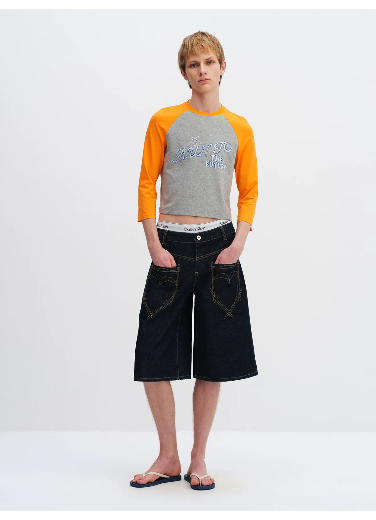 Vintage Raw Denim Cropped Straight-Leg Jeans