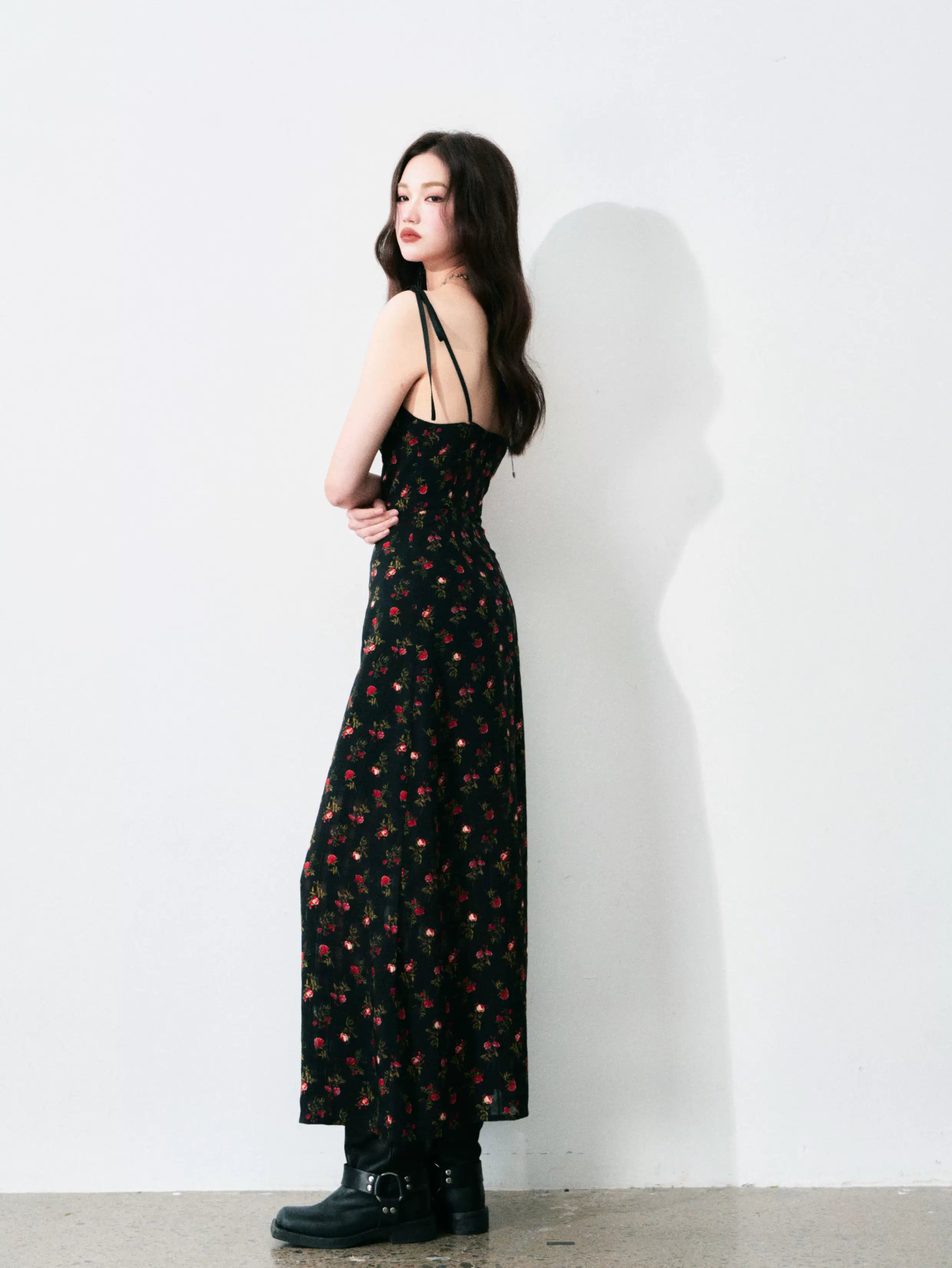 Vintage Floral Tie-Waist A-Line Maxi Dress