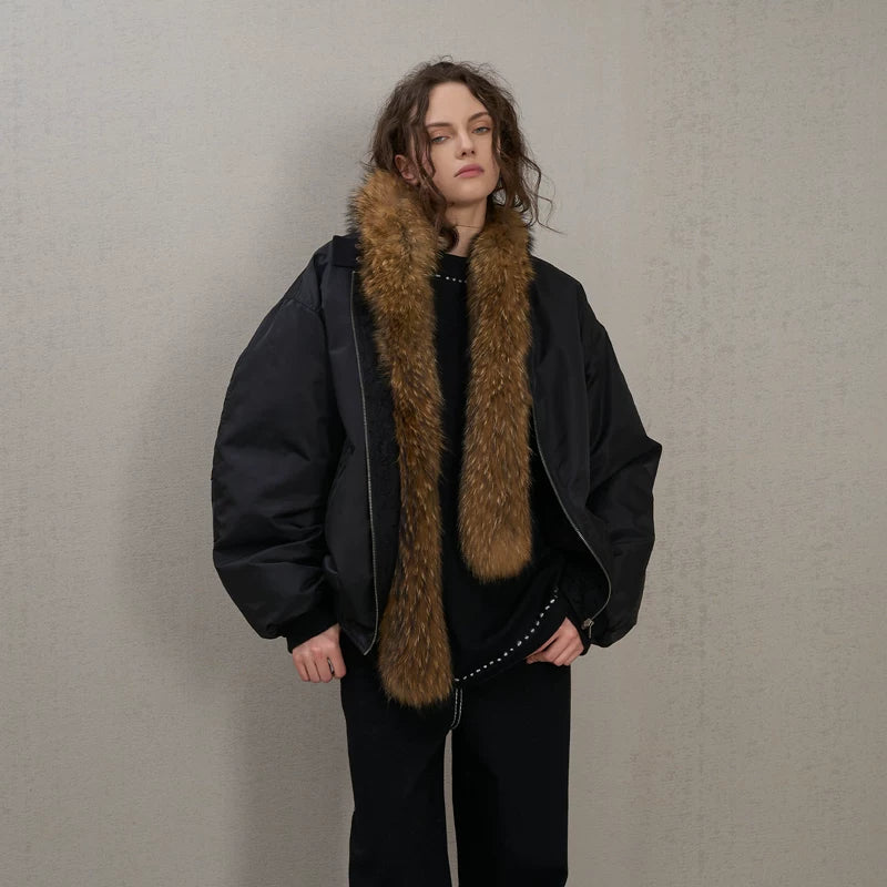 Raccoon Fur Trim Quilted Jacket