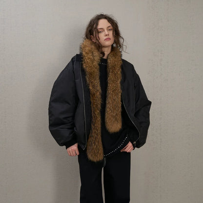 Raccoon Fur Trim Quilted Jacket