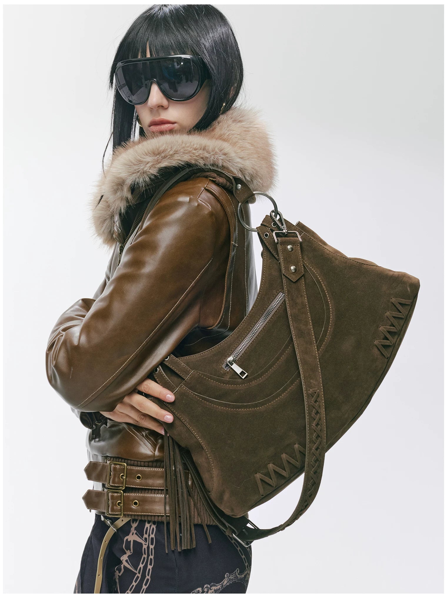 Vintage Studded Fringe Punk Shoulder Bag