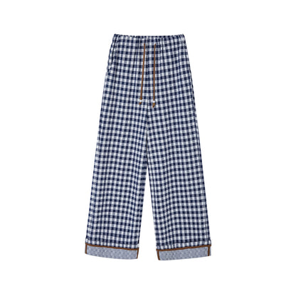 Checkered Cuff Wide‑Leg Pants