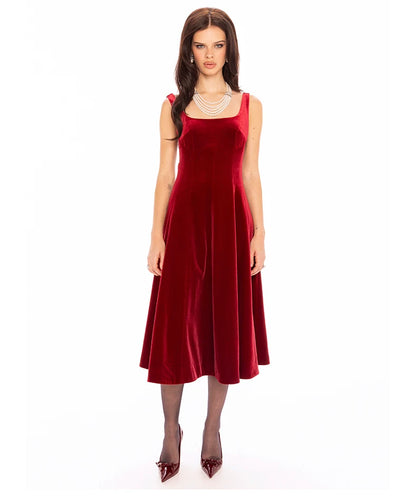 Velvet Strap Fit-and-Flare Mini Dress