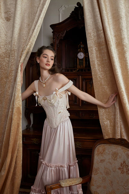 Jacquard Corset Top &amp; Satin Ruffle Skirt Set