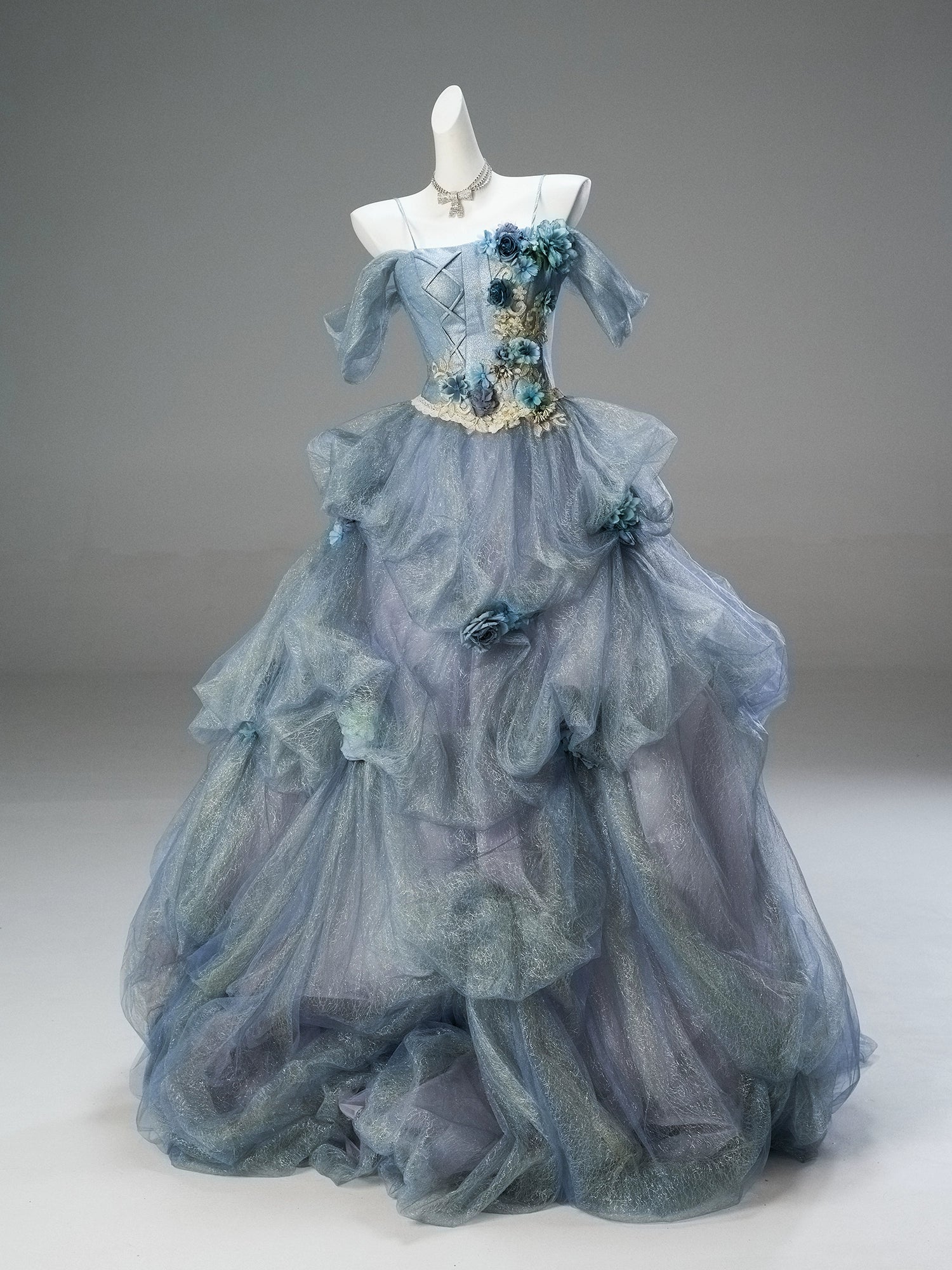 Underwater World Tulle Gown with Floral Embellishments