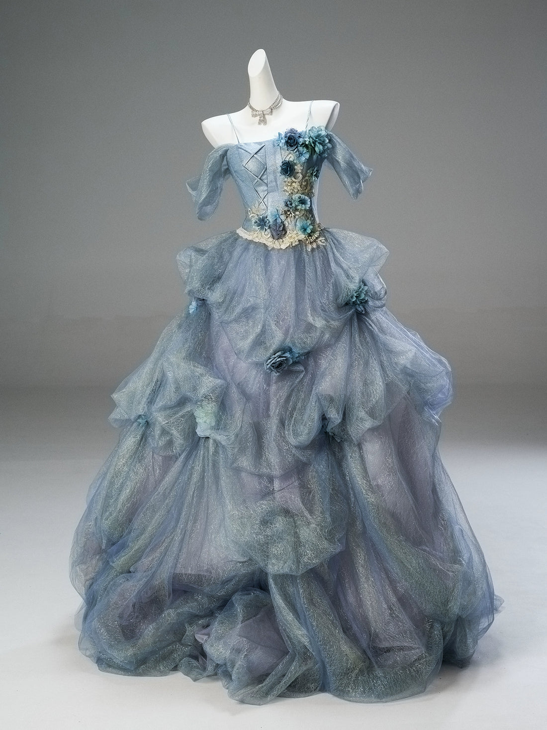 Underwater World Tulle Gown with Floral Embellishments