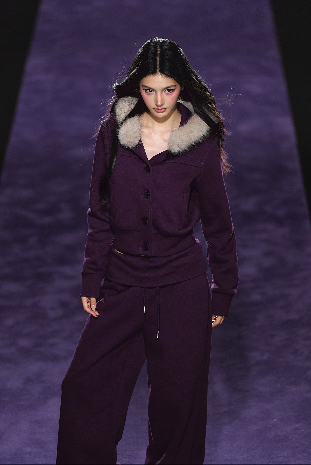 Faux Fur Hooded Cropped Hoodie &amp; Jogger Set