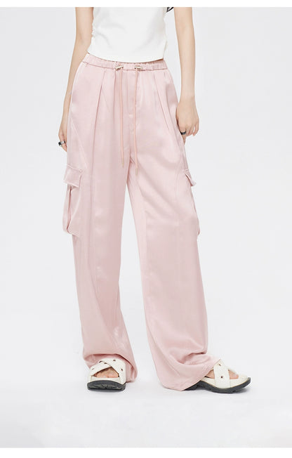 Pink &amp; White Silk Wide-Leg Pants